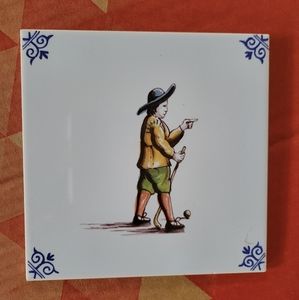 Decorative Tile Made in Holland ~ Vintage Golfer ~ VGUC ~ est 5x5 ~ FINAL PRICE!